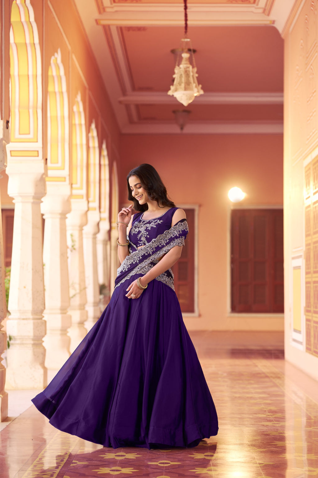 Festive Wear Purple Rangoli Silk Embroidered Lehenga Set with Dupatta
