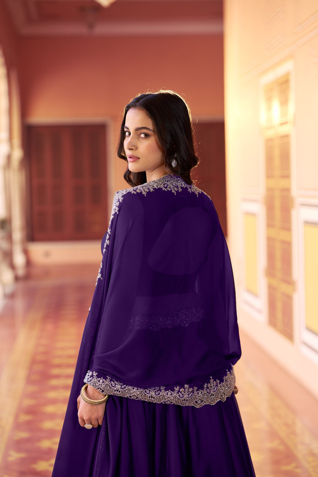 Festive Wear Purple Rangoli Silk Embroidered Lehenga Set with Dupatta
