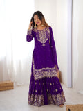 Glamorous Purple Faux Georgette Pearl Work Sharara Set with Dupatta
