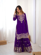 Glamorous Purple Faux Georgette Pearl Work Sharara Set with Dupatta
