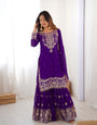 Glamorous Purple Faux Georgette Pearl Work Sharara Set with Dupatta