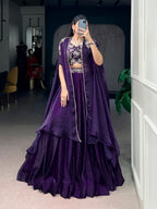 Designer Purple Fendi Silk Sequins Embroidery Lehenga Set With Shrug

