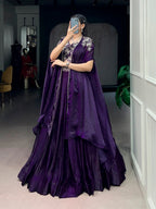 Designer Purple Fendi Silk Sequins Embroidery Lehenga Set With Shrug

