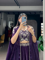 Designer Purple Fendi Silk Sequins Embroidery Lehenga Set With Shrug
