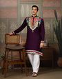 Purple Festival Wear Embroidery Mens Wear Kurta