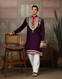 Purple Festival Wear Embroidery Mens Wear Kurta