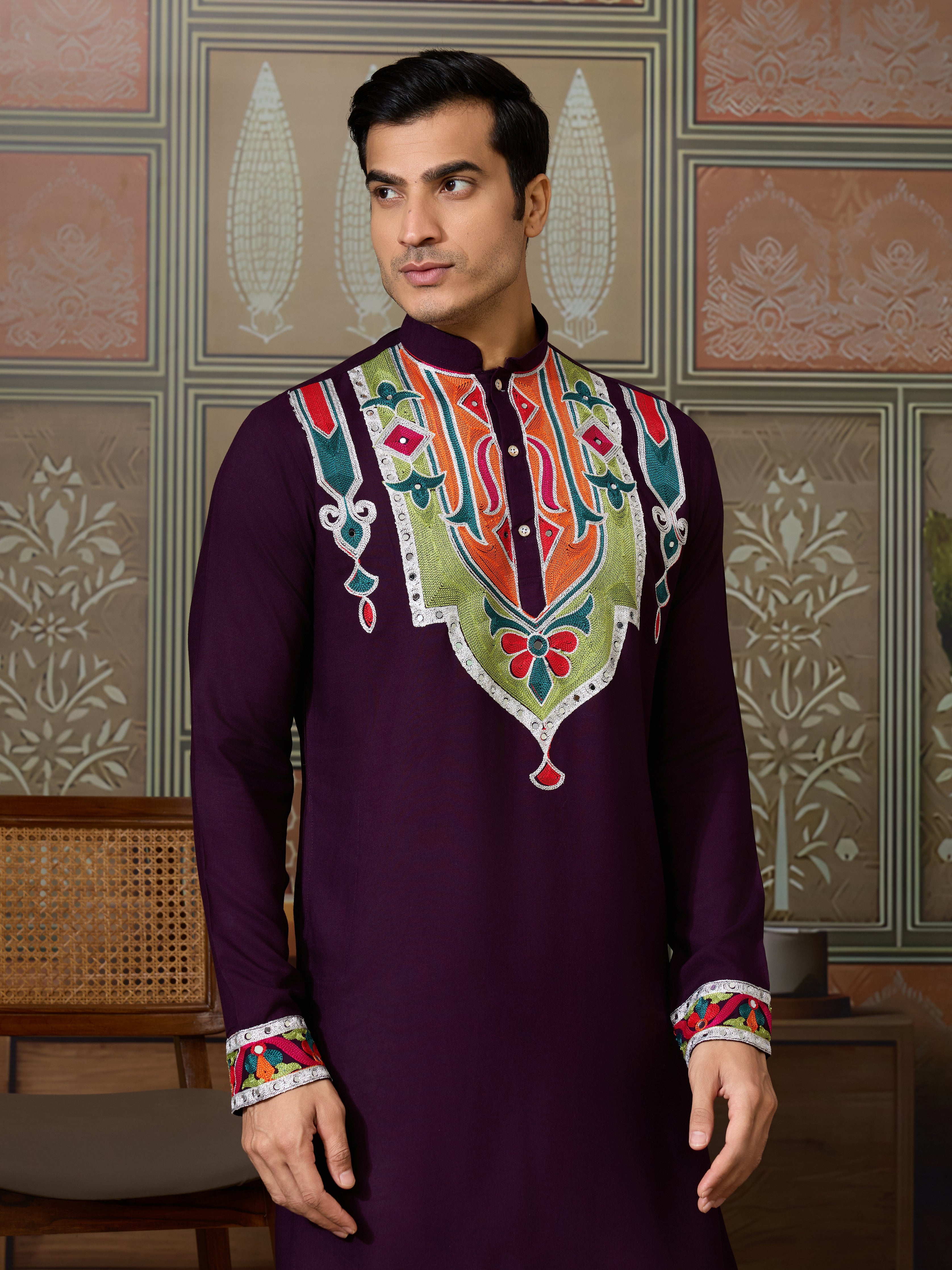 Purple Festival Wear Embroidery Mens Wear Kurta