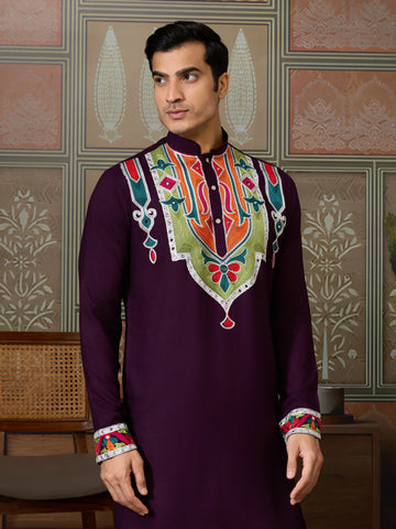 Purple Festival Wear Embroidery Mens Wear Kurta