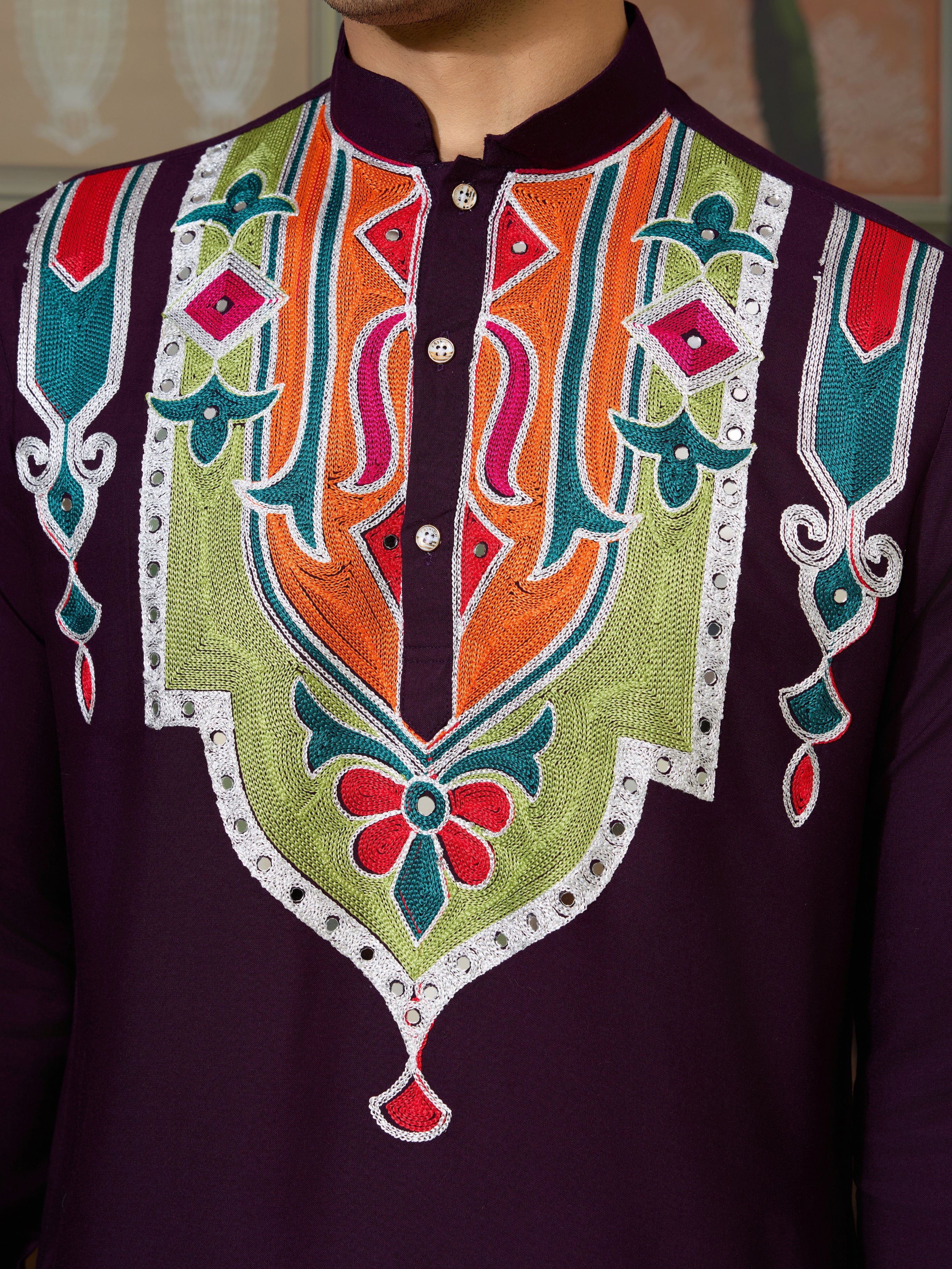 Purple Festival Wear Embroidery Mens Wear Kurta