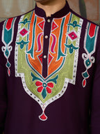 Purple Festival Wear Embroidery Mens Wear Kurta