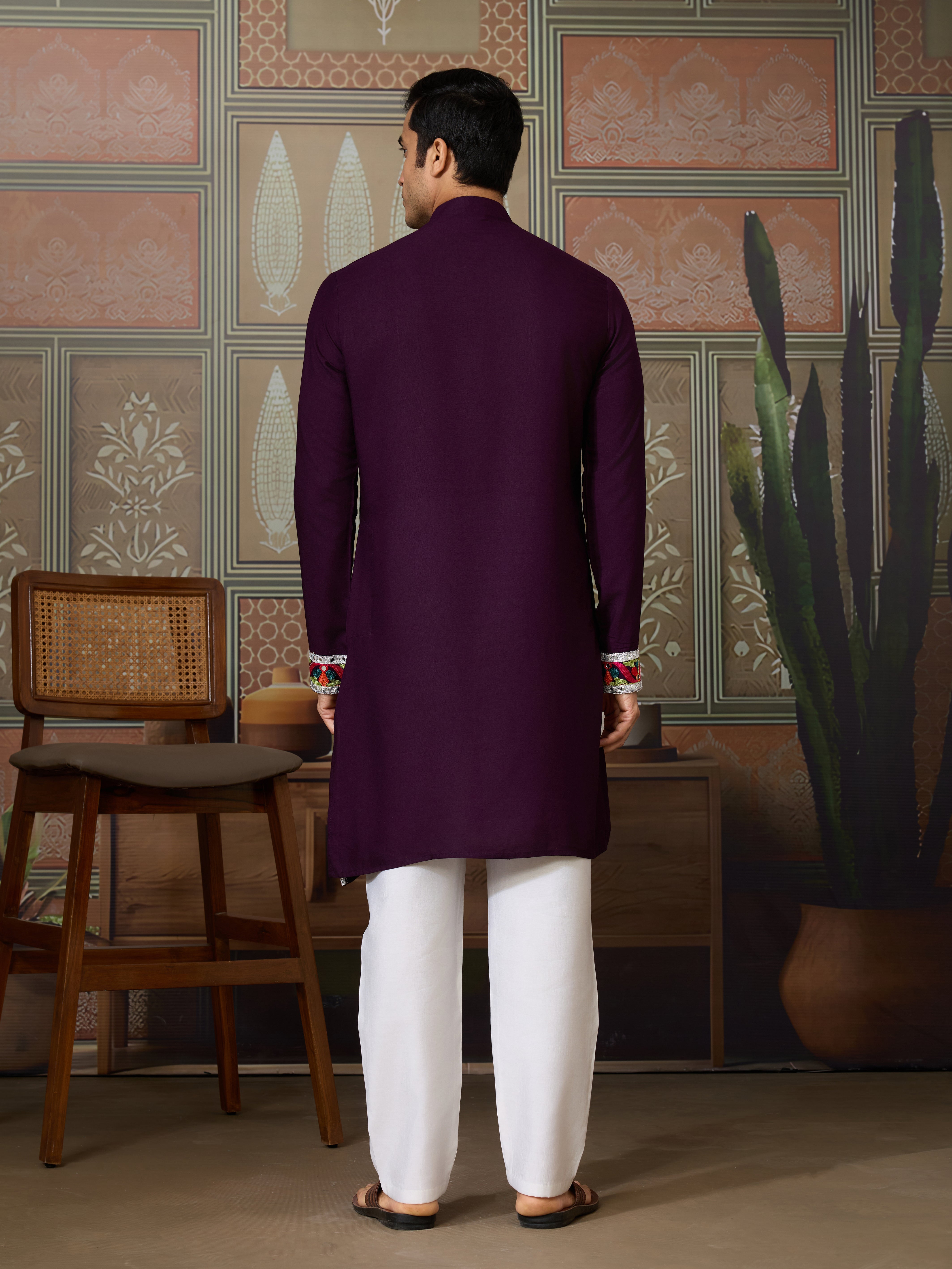 Purple Festival Wear Embroidery Mens Wear Kurta
