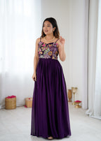Trendy Purple Floral Embroidery Anarkali Gown for Festive Celebrations
