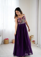 Trendy Purple Floral Embroidery Anarkali Gown for Festive Celebrations
