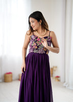 Trendy Purple Floral Embroidery Anarkali Gown for Festive Celebrations
