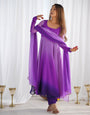 Dark Purple Pure Soft Fox Georgette Anarkali Suit Set With Huge Flair, Dupatta & Pant - Purple