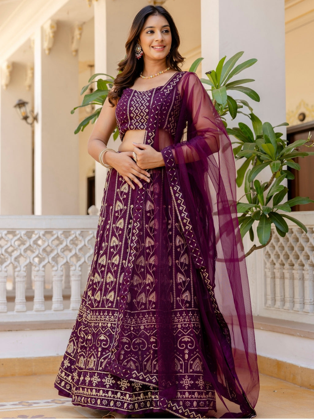Elegant Georgette Sequins & Thread Embroidered Lehenga Choli Set with Net Dupatta
