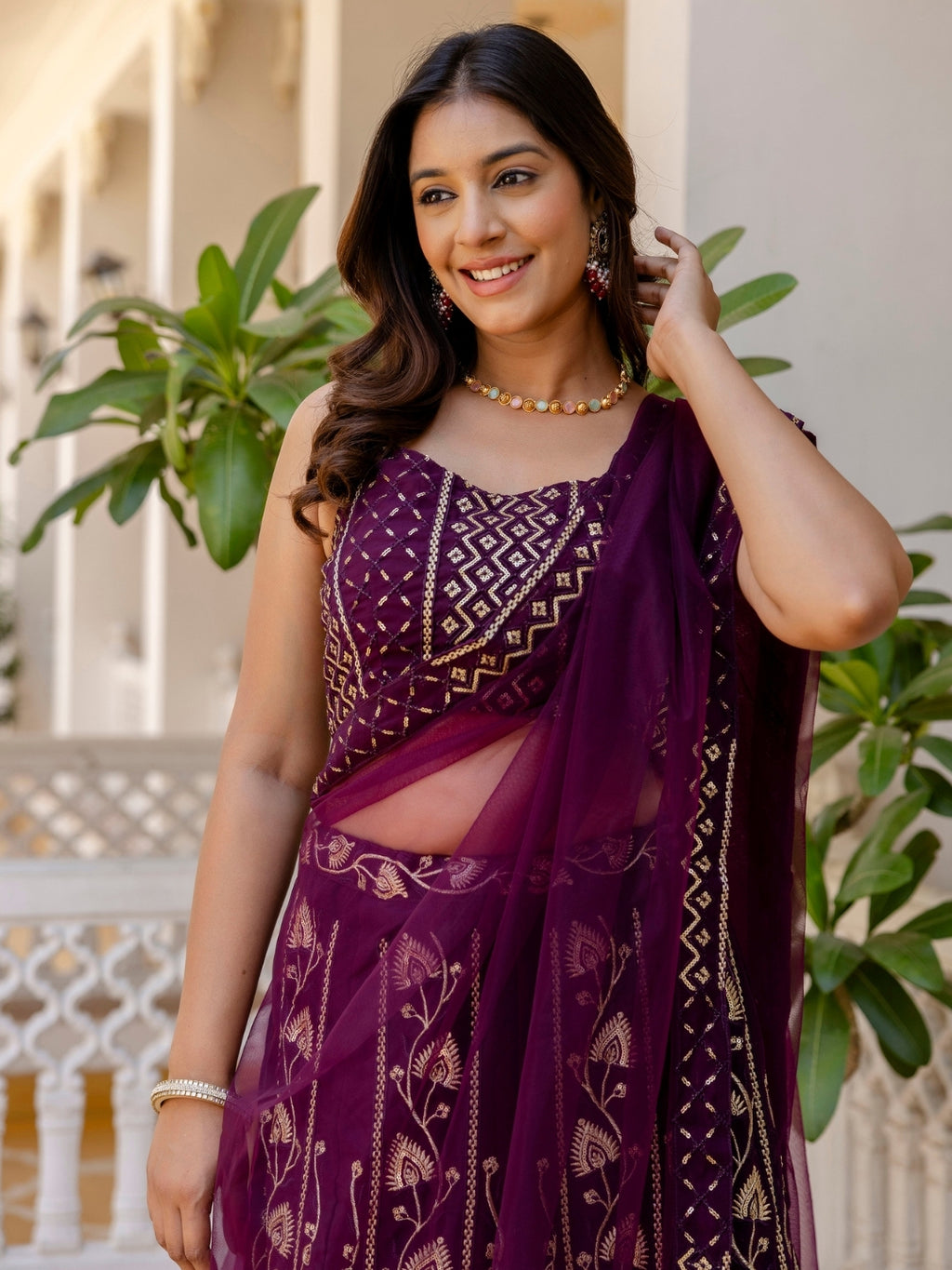 Elegant Georgette Sequins & Thread Embroidered Lehenga Choli Set with Net Dupatta
