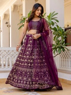 Elegant Georgette Sequins & Thread Embroidered Lehenga Choli Set with Net Dupatta
