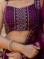 Elegant Georgette Sequins & Thread Embroidered Lehenga Choli Set with Net Dupatta
