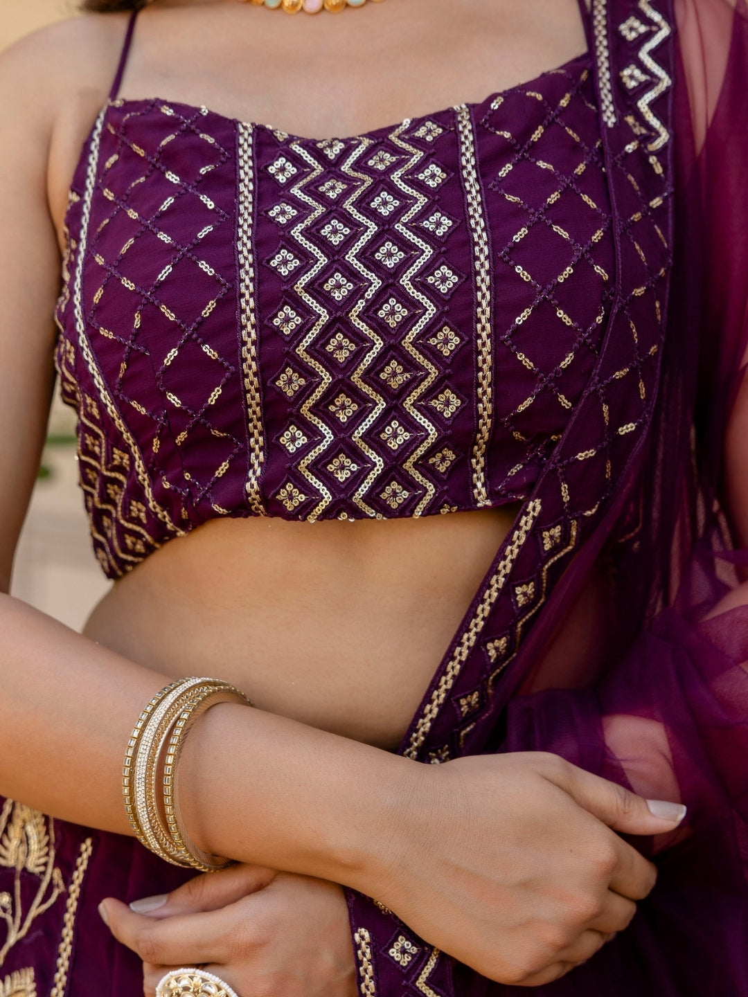 Elegant Georgette Sequins & Thread Embroidered Lehenga Choli Set with Net Dupatta
