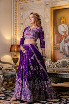 Royal Purple Blooming Georgette Embroidered Lehenga Choli with Dupatta Set
