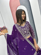 Heavy Sequence & Thread Work Purple Georgette Ready to Wear Lehenga Choli Set
