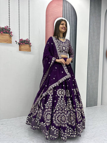 Heavy Sequence & Thread Work Purple Georgette Ready to Wear Lehenga Choli Set
