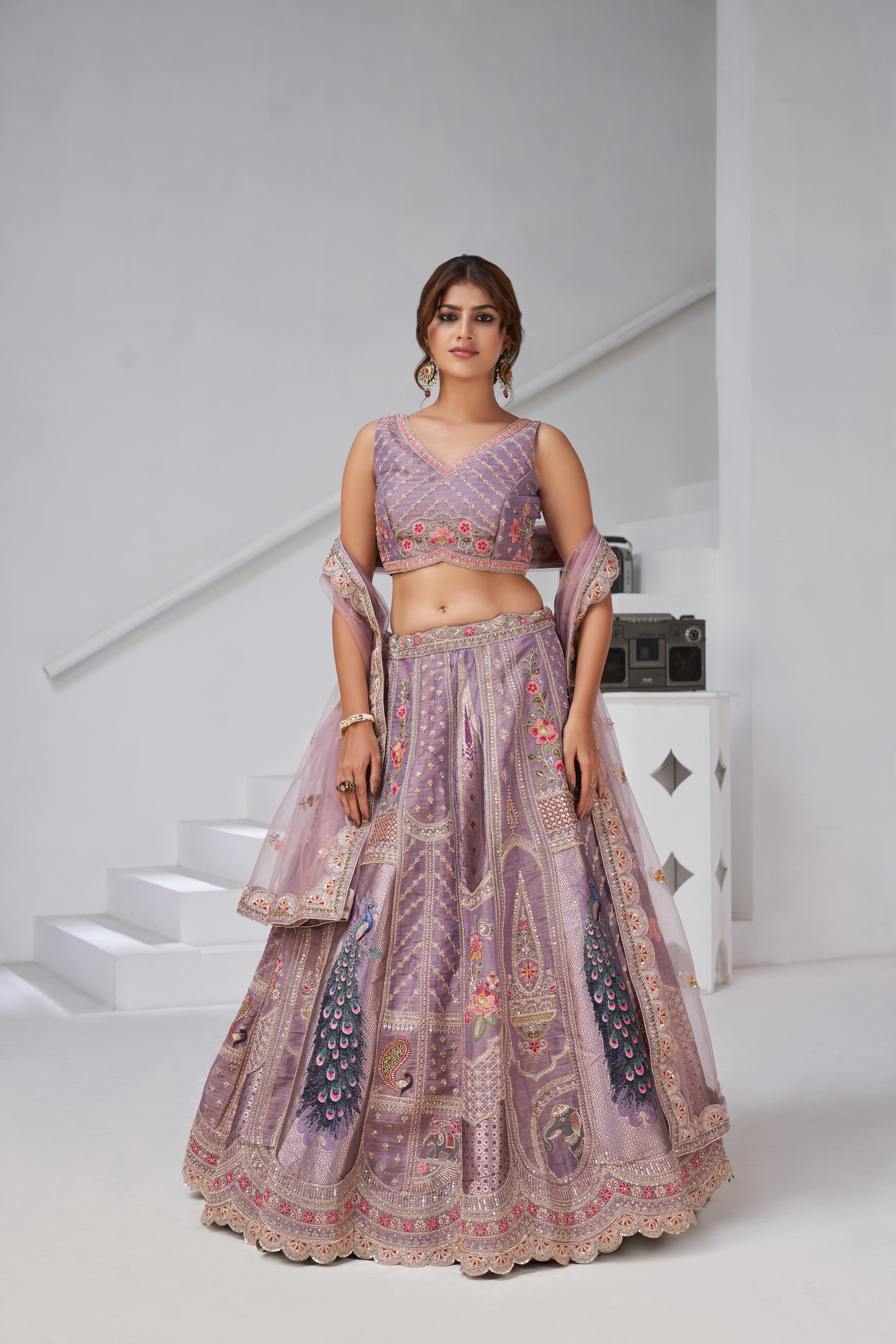 Purple Ethereal Harmony Double Layered Dupatta Bridal Lehenga
