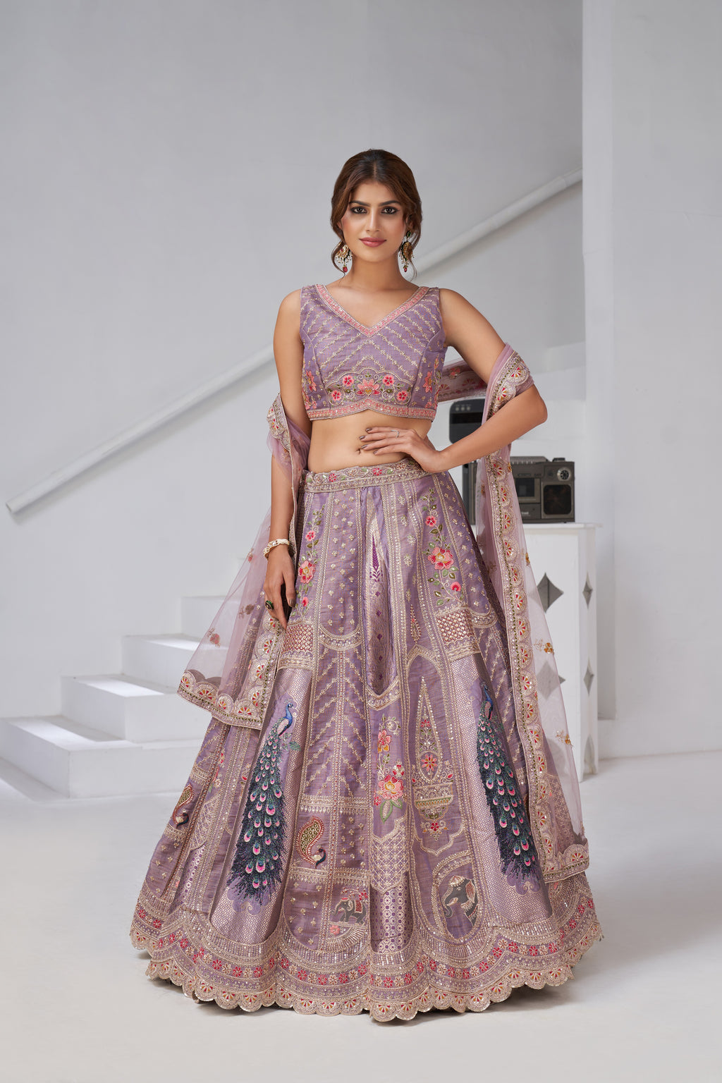 Purple Ethereal Harmony Double Layered Dupatta Bridal Lehenga
