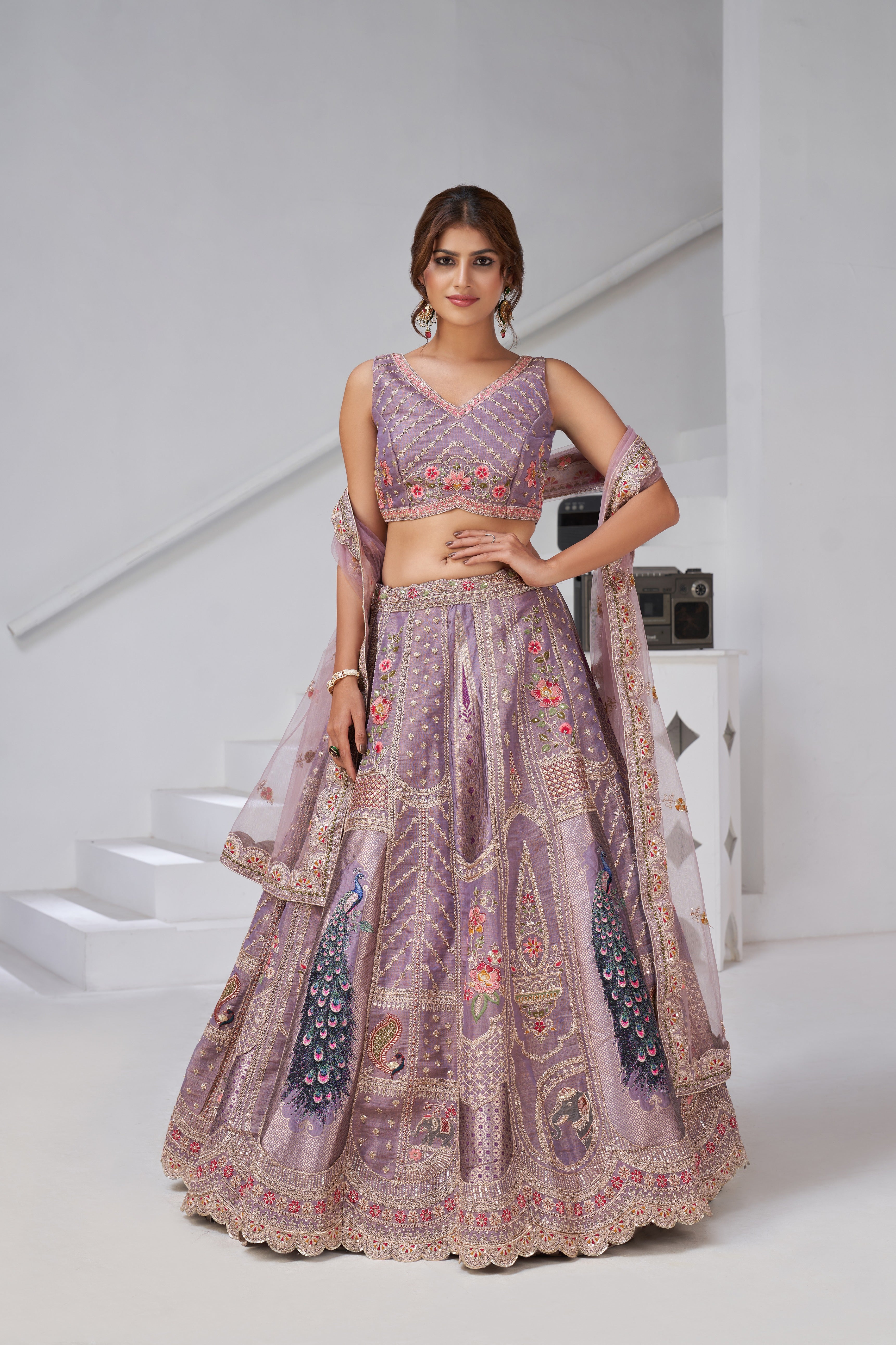 Purple Ethereal Harmony Double Layered Dupatta Bridal Lehenga
