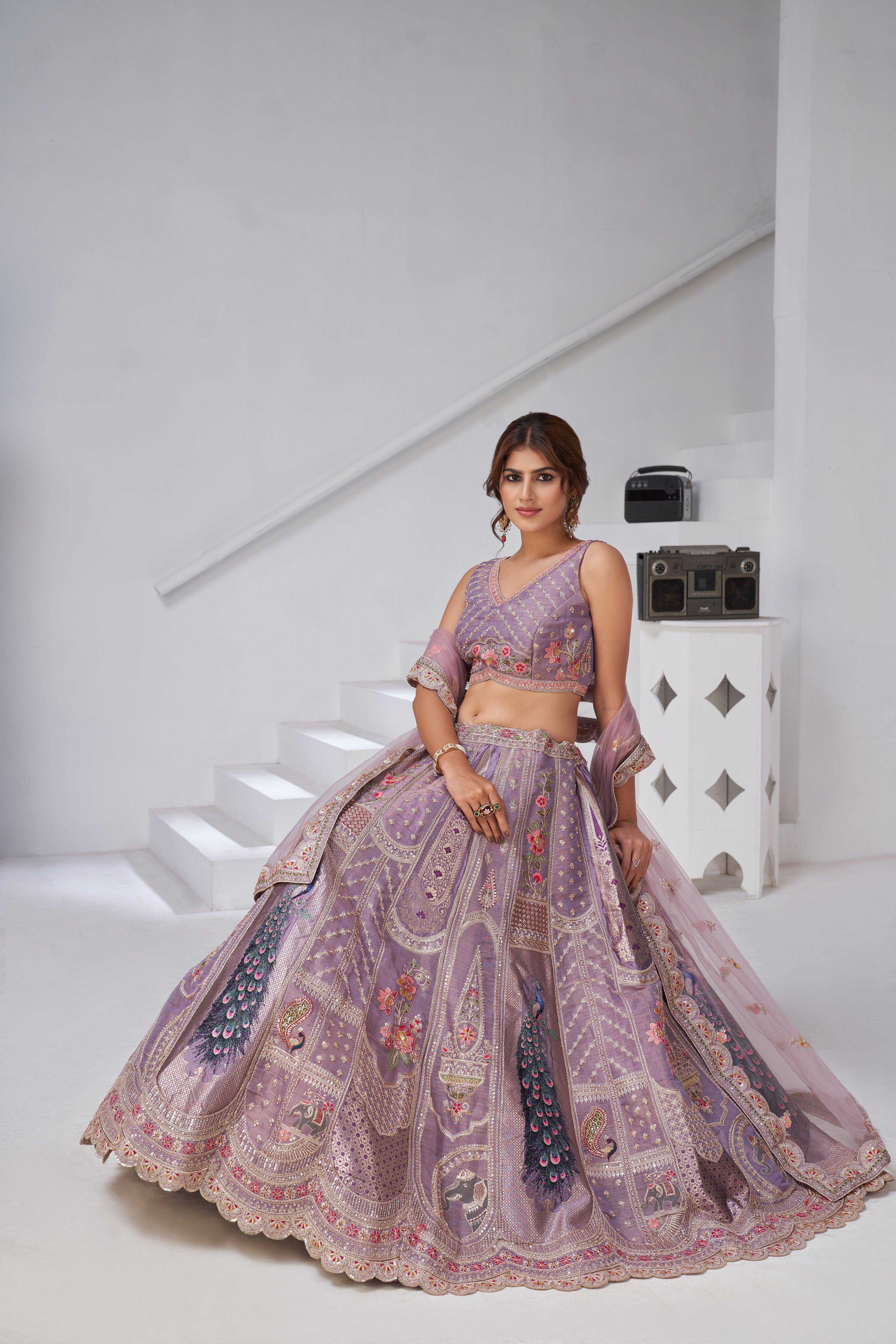 Purple Ethereal Harmony Double Layered Dupatta Bridal Lehenga
