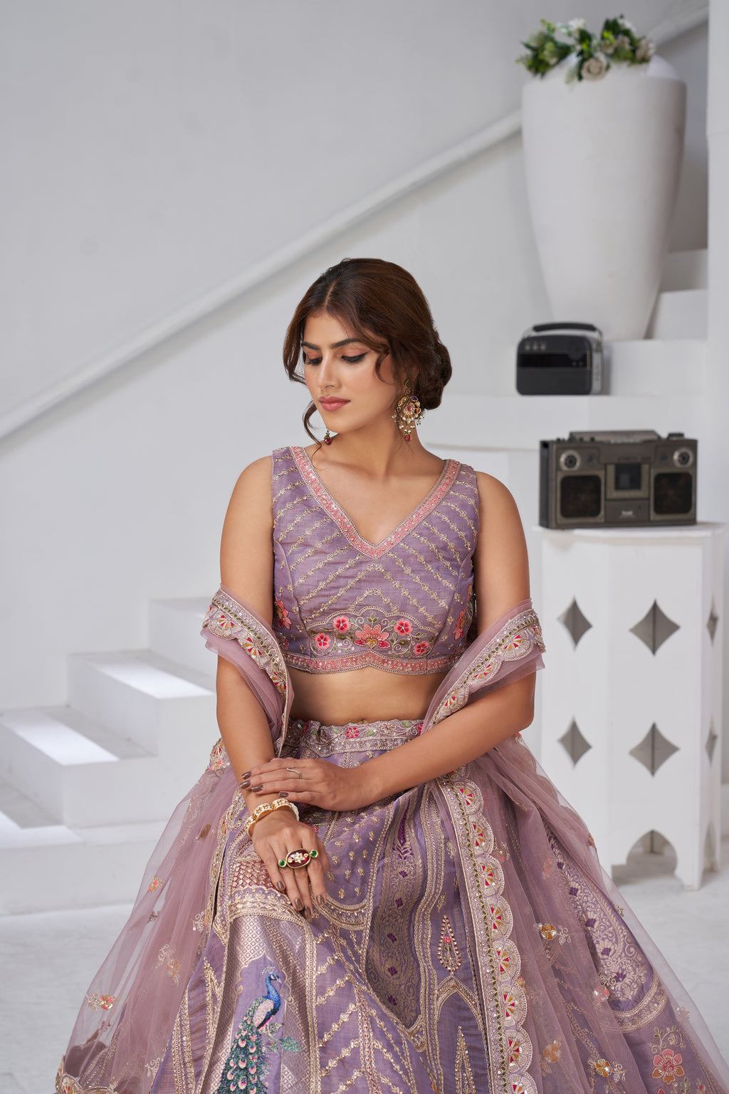 Purple Ethereal Harmony Double Layered Dupatta Bridal Lehenga