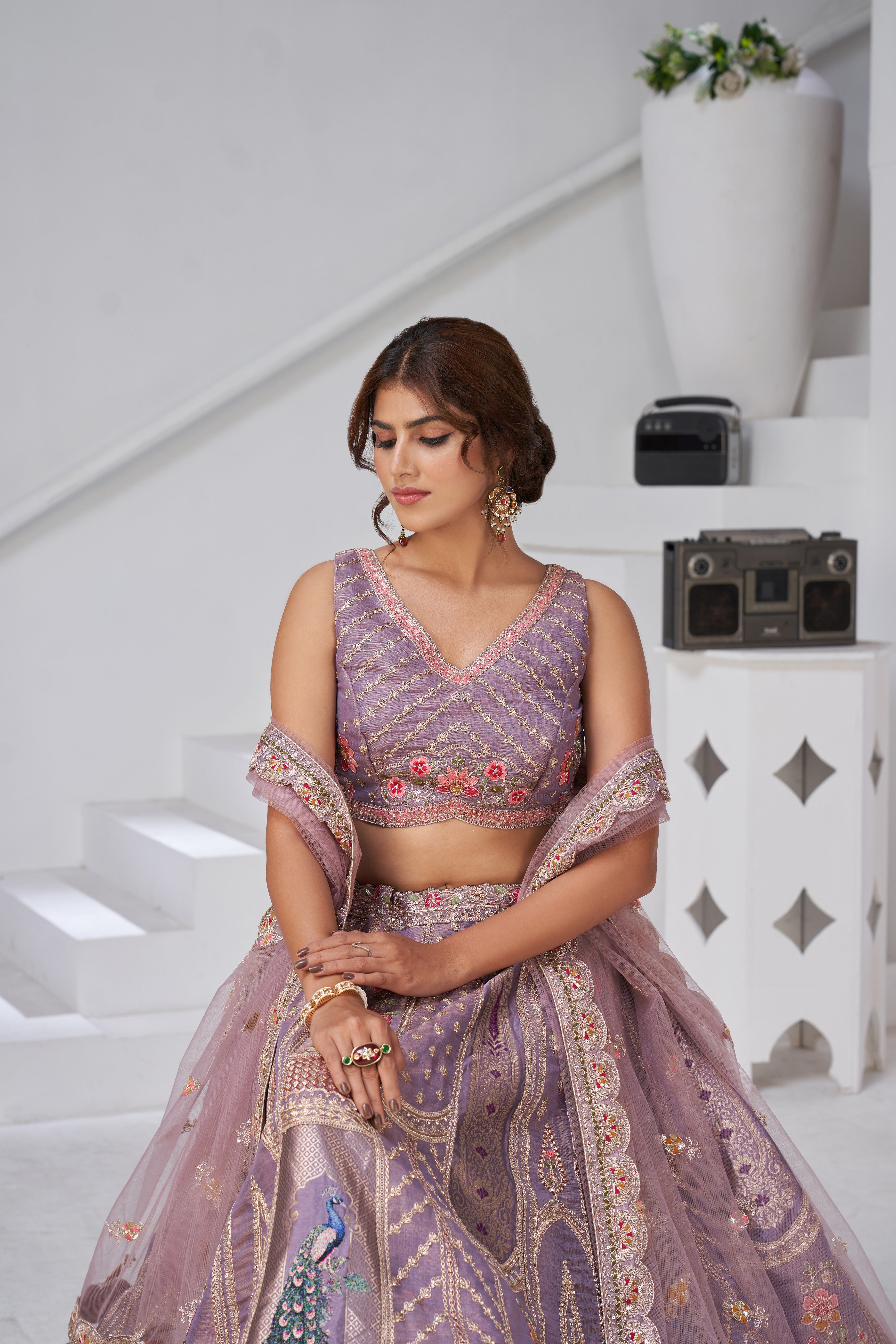 Purple Ethereal Harmony Double Layered Dupatta Bridal Lehenga