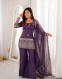 Designer Purple Crunchy Silk Jari Work Kurta Set with Bell Bottom Pant