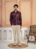 Modern Purple Khadi Silk Thread & Mirror Work Bomber Jacket Pant Set