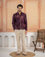Modern Purple Khadi Silk Thread & Mirror Work Bomber Jacket Pant Set
