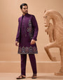 Vibrant Purple Color Koti Kurta Set Pair for Men Collection
