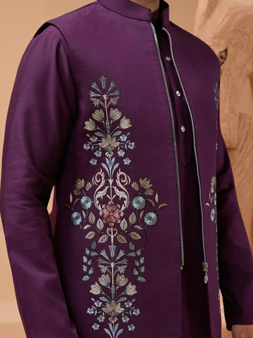 Vibrant Purple Color Koti Kurta Set Pair for Men Collection
