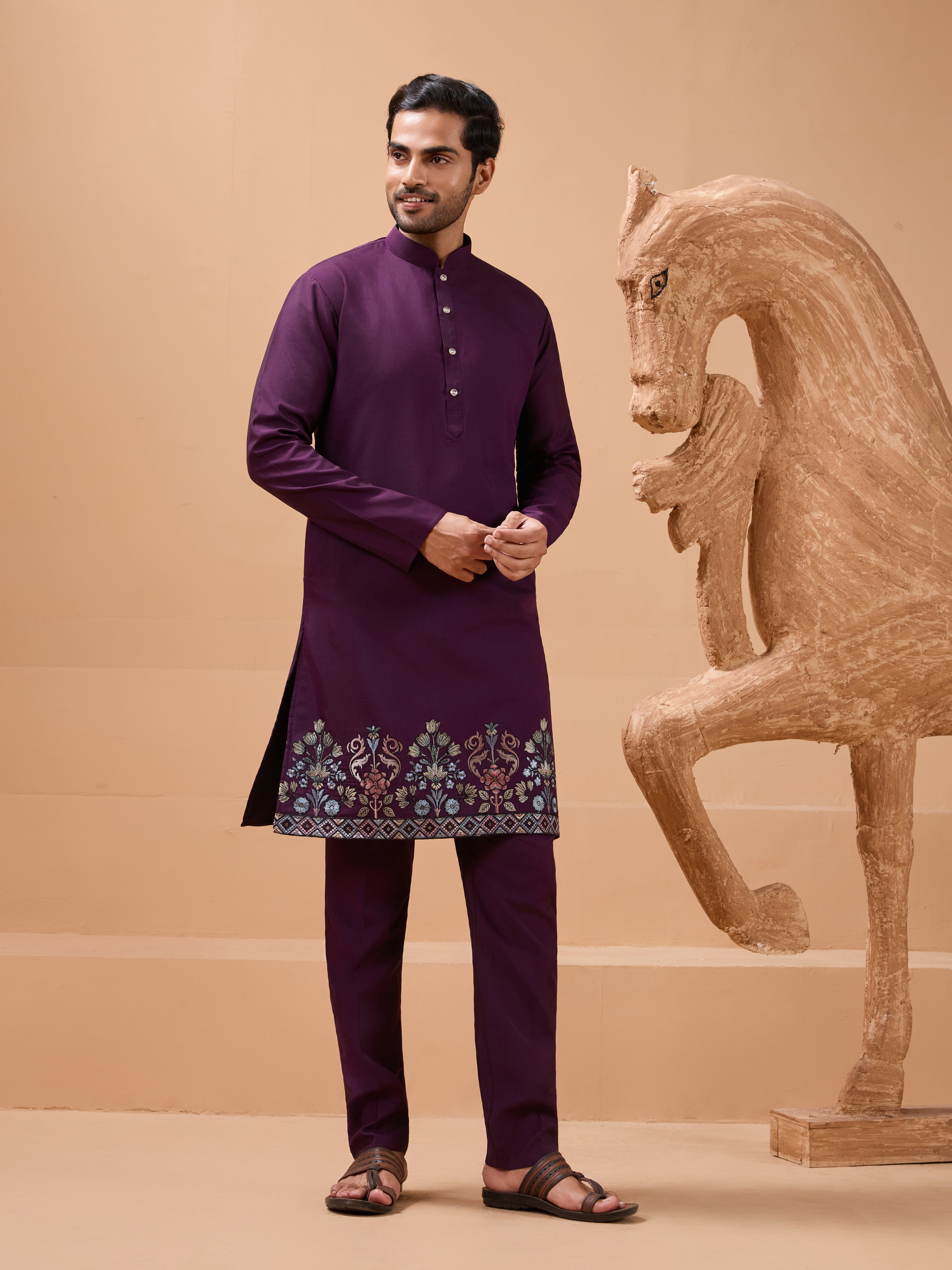 Vibrant Purple Color Koti Kurta Set Pair for Men Collection
