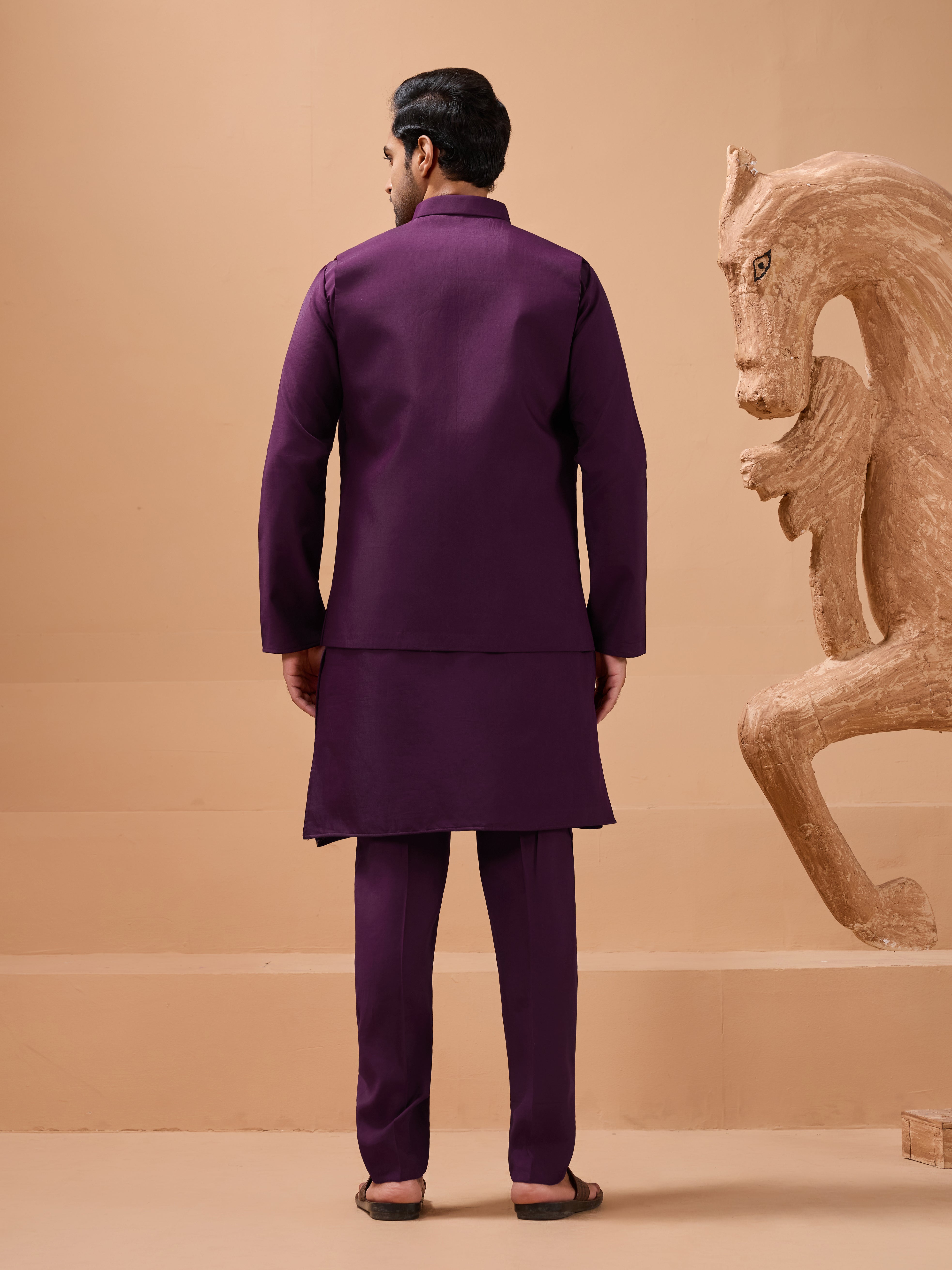 Vibrant Purple Color Koti Kurta Set Pair for Men Collection
