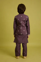 Premium Purple Kids Koti Kurta Pajama Set for Wedding Style