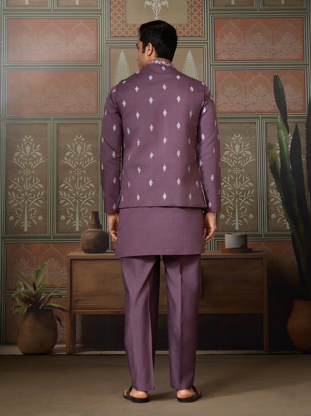Dusty Purple Wedding Kurta with Matching Koti Set for men
