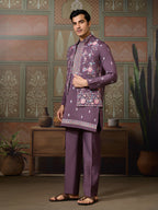 Dusty Purple Wedding Kurta with Matching Koti Set for men
