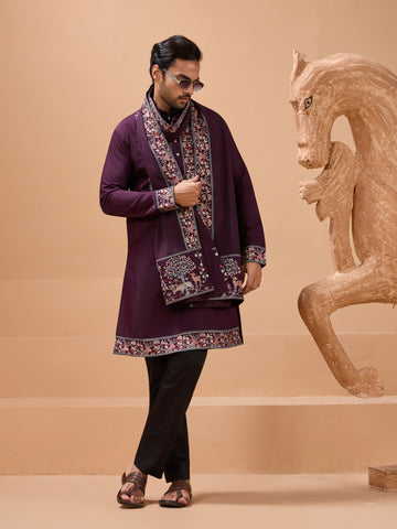 Ethnic Look Purple Kurta with Dupatta Mens Wear Special