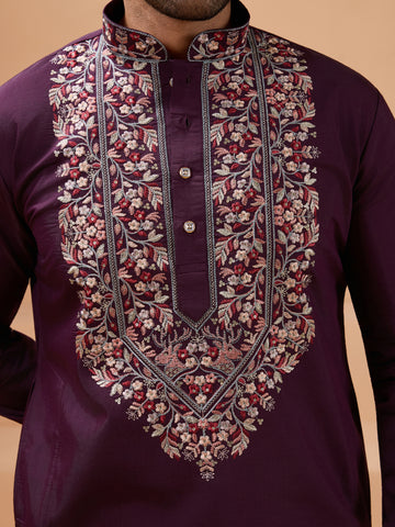 Ethnic Look Purple Kurta with Dupatta Mens Wear Special