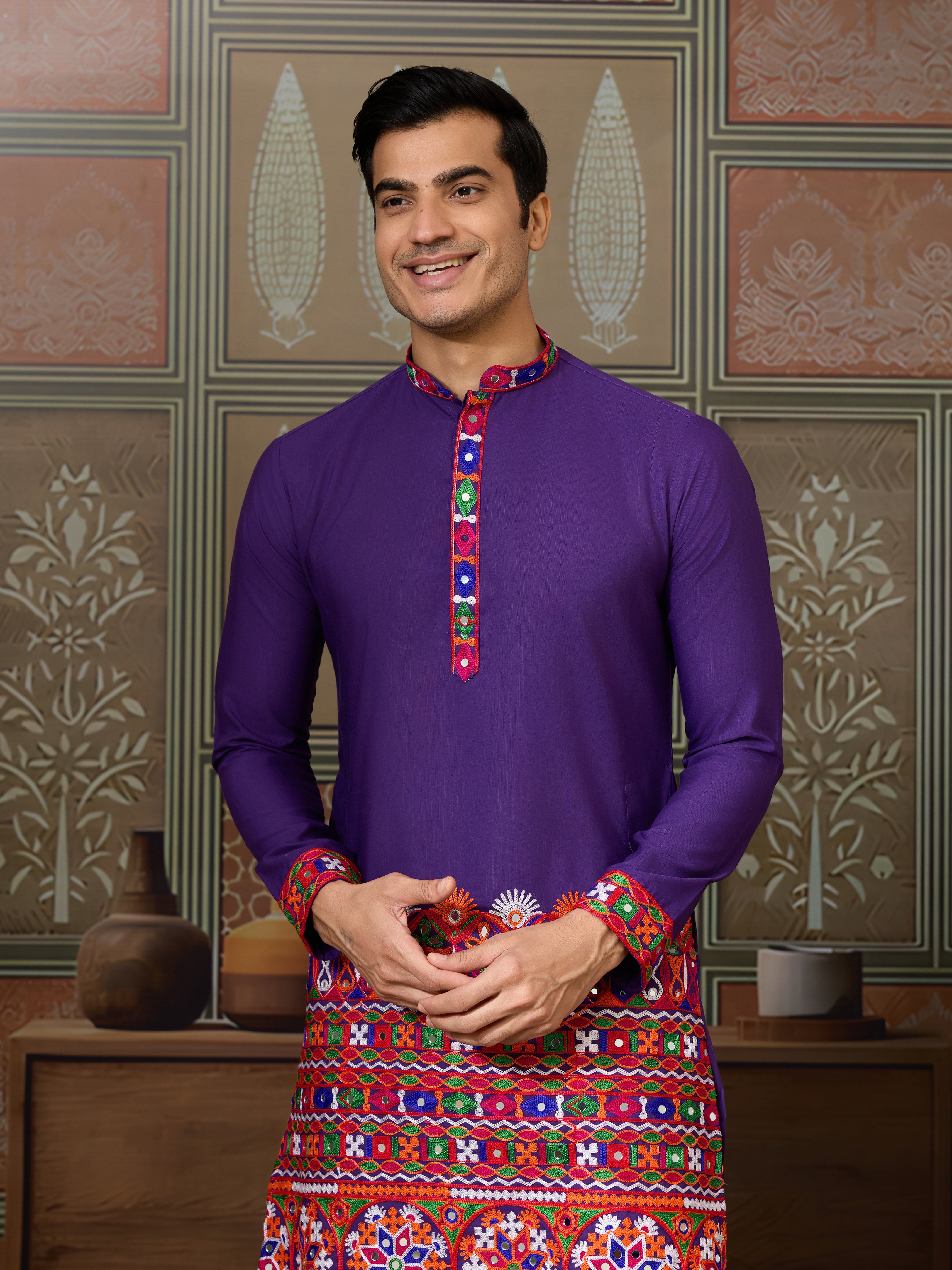 Readymade Purple Mens Kurta for Navratri Look
