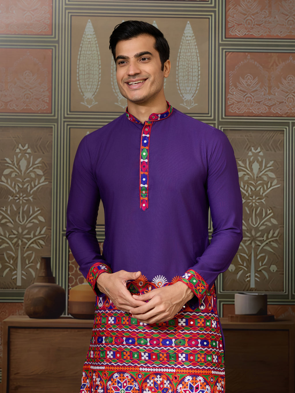 Readymade Purple Mens Kurta for Navratri Look
