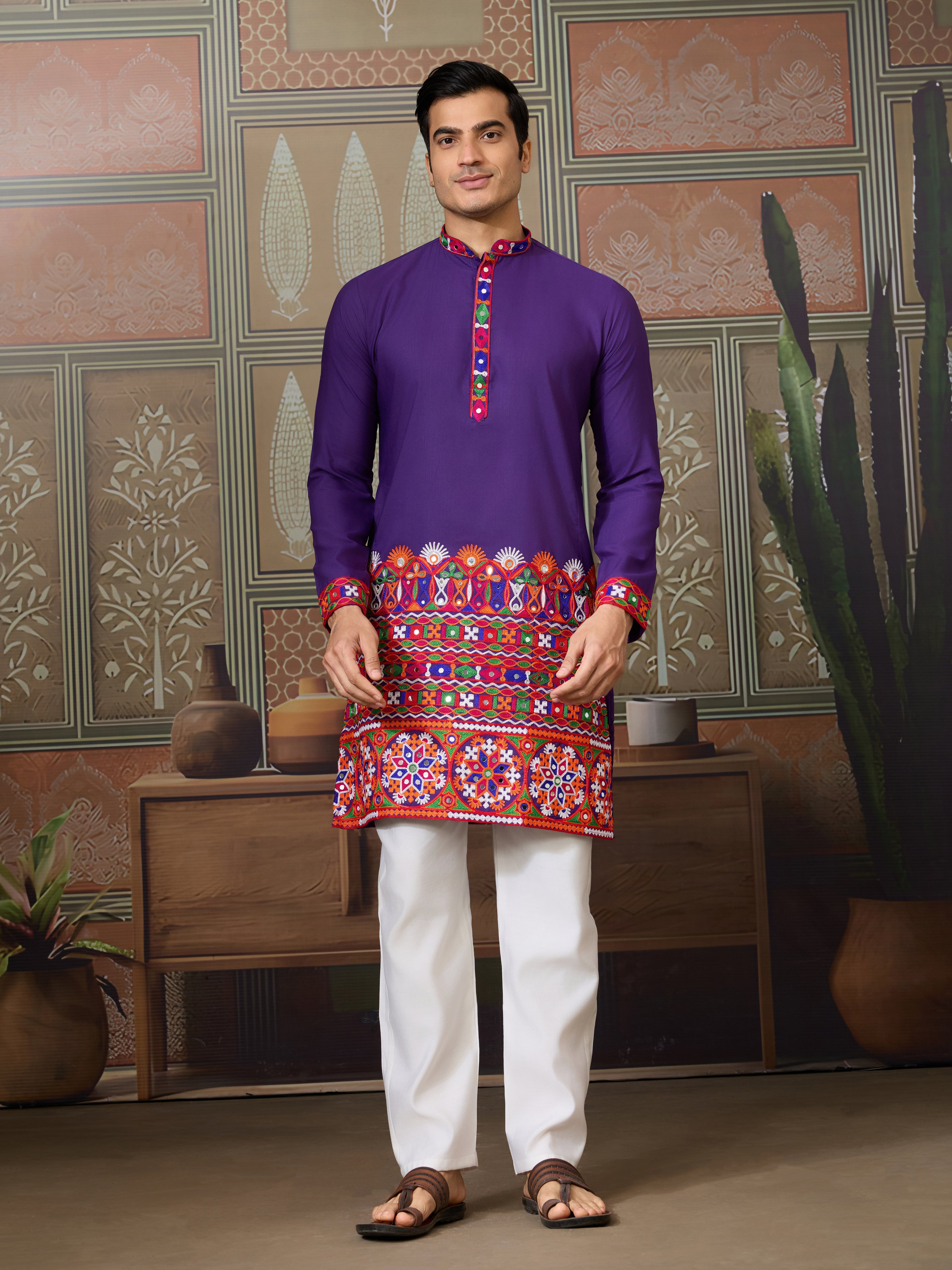 Readymade Purple Mens Kurta for Navratri Look
