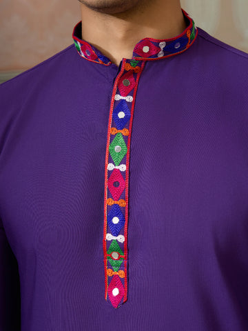 Readymade Purple Mens Kurta for Navratri Look
