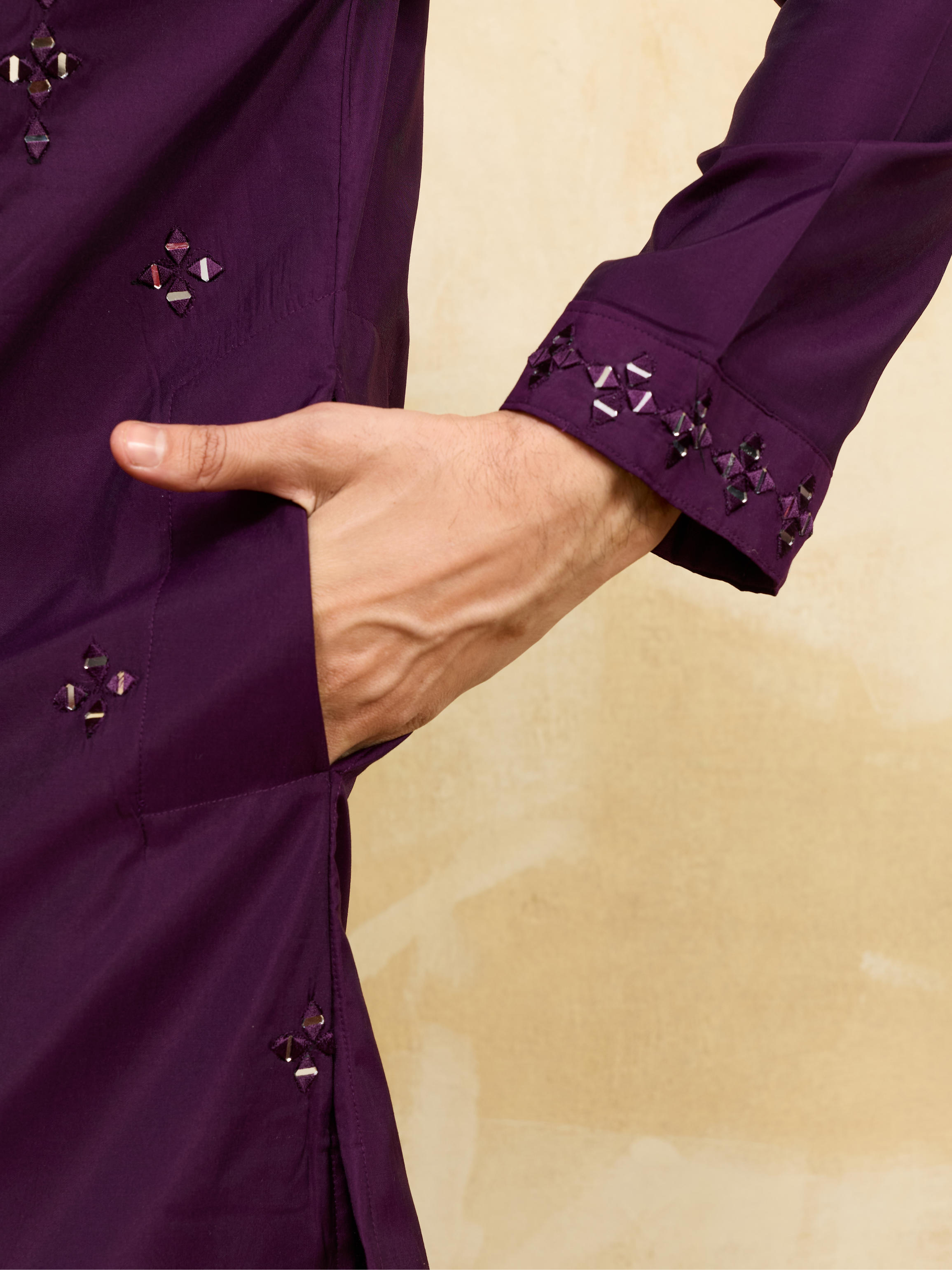 Classy Purple Mirror Embroidered Kurta and Pant for Wedding Wear